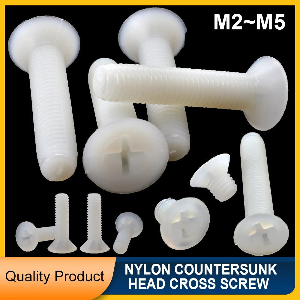 White Nylon Countersunk Head Cross Screw Suitable Phillips Flat Head Bolts M2~M5 For Industrial Buildings Furniture Accessories