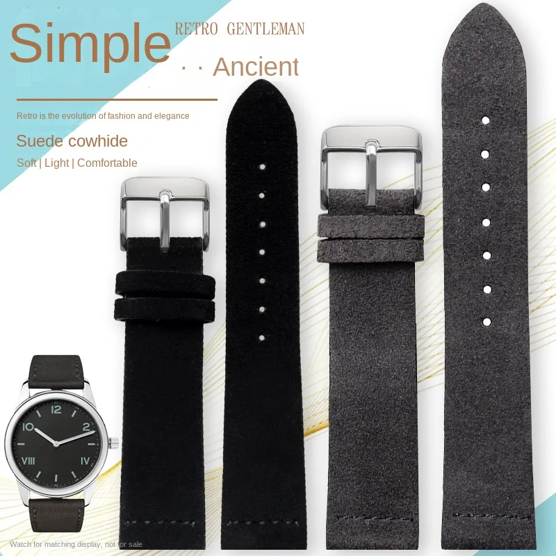 Vintage Light Brown Genuine Suede Cowhide Leather Watch Strap