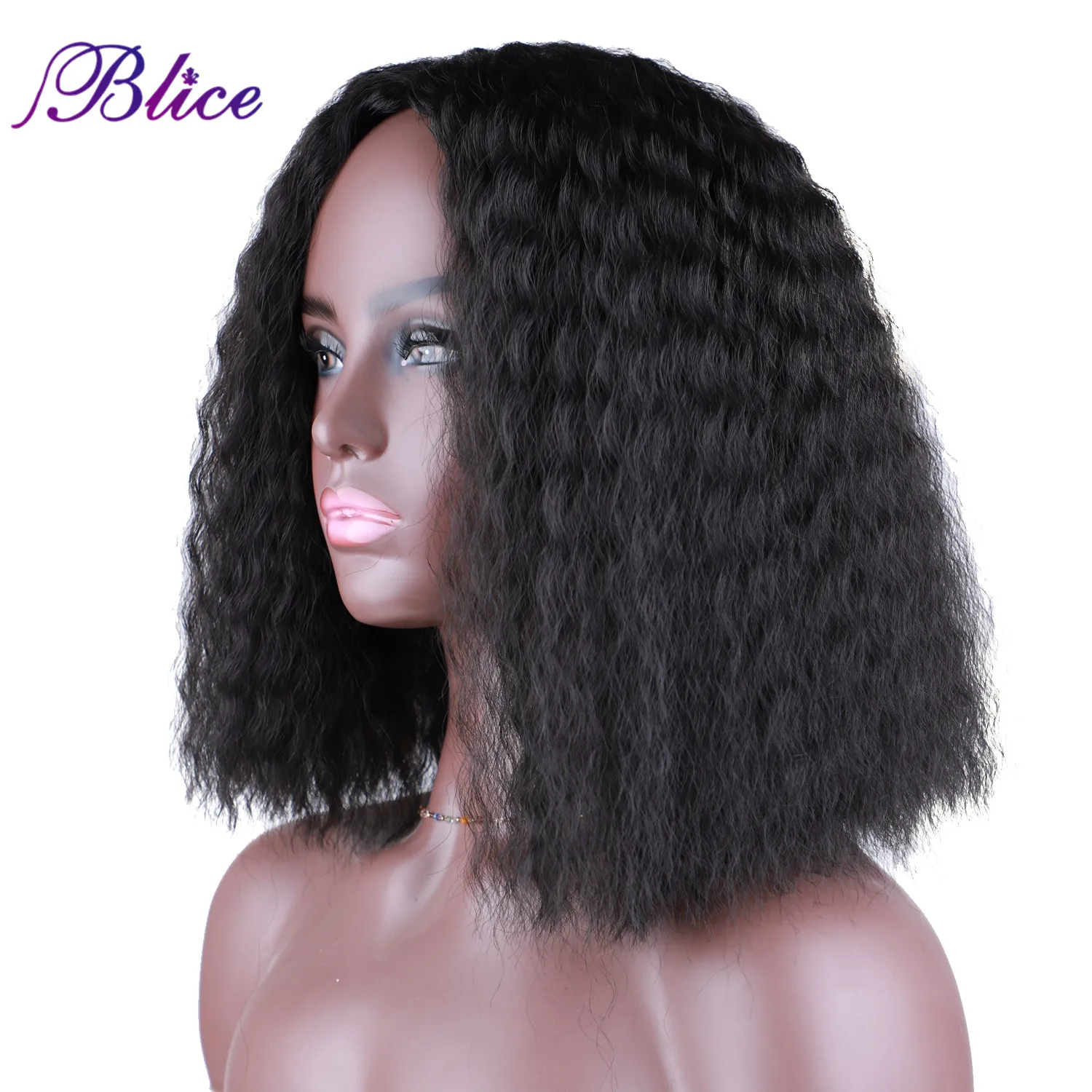 Short Synthetic Shoulder-length Wig Middle Part Kinky Curly Hair Wig Extensions With Natural Hair Line Afro Curly Wigs For Women