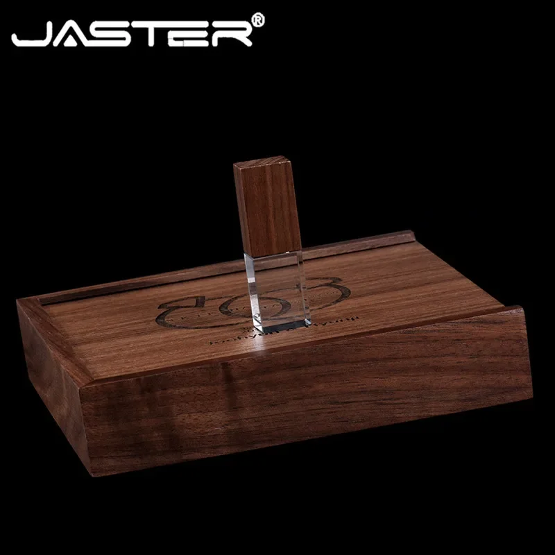 JASTER Creative Photography Wedding Gift Pen Drive 128GB Crystal Wooden Box USB Flash Drives 64GB Rose Gold Memory Stick 32GB