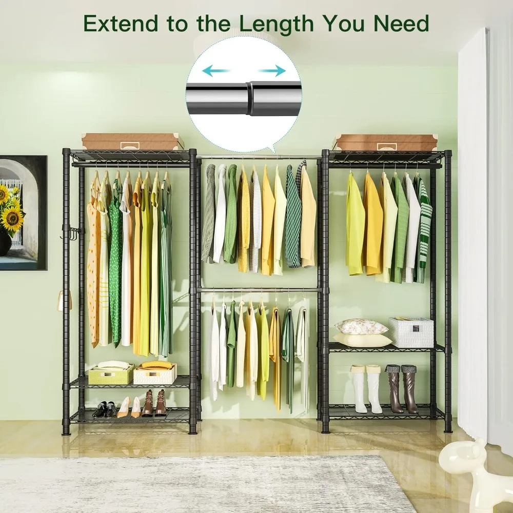 

Открытый шкаф, стойка для одежды для больших нагрузок, регулируемый 6-ярусный металлический отдельно стоящий расширяемый шкаф для одежды с 4 вешалками