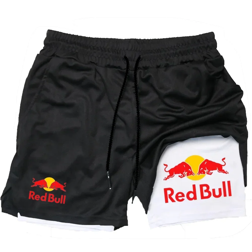 Mens 2-in-1 Red Bull Sports Shorts - Quick-Dry Breathable Running Underwear M-3XL
