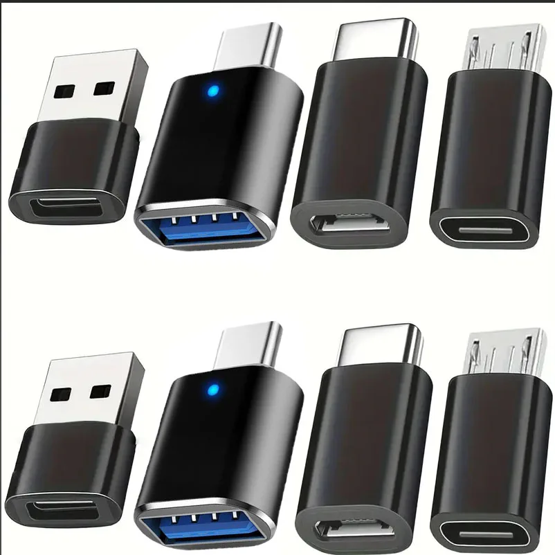 Conjunto de adaptador de 8 peças, adaptador usb fêmea para tipo-c macho, conversor USB-C para usb, conector micro usb para USB-C USB-C para micro macho