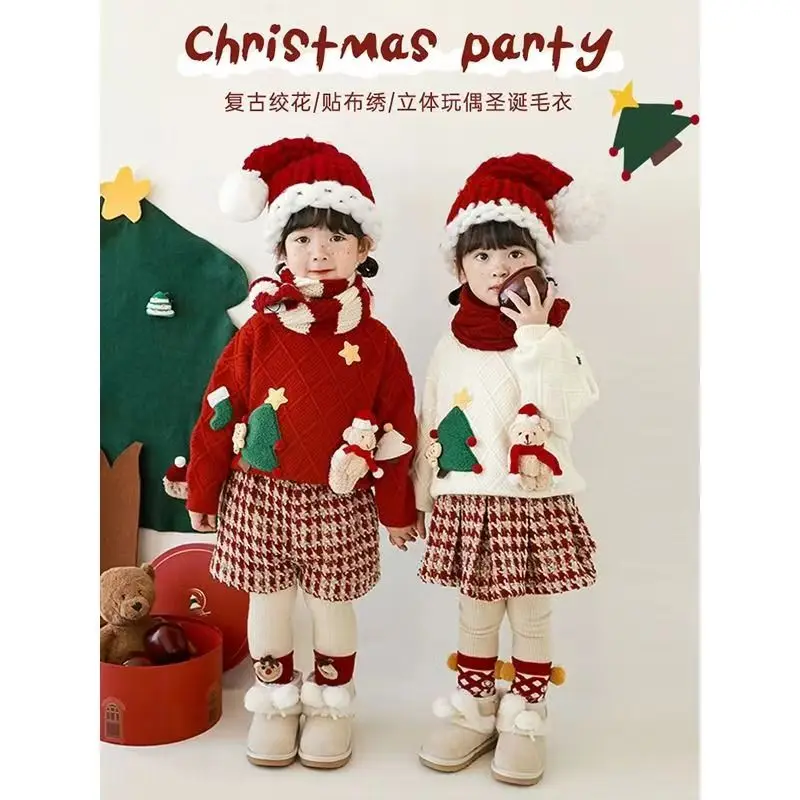 

Christmas 2023 New Sweaters Baby Boy Girl Cartoon Knit Pullover Warm Sweaters Kids Clothes Autumn Winter Children Xmas Clothes