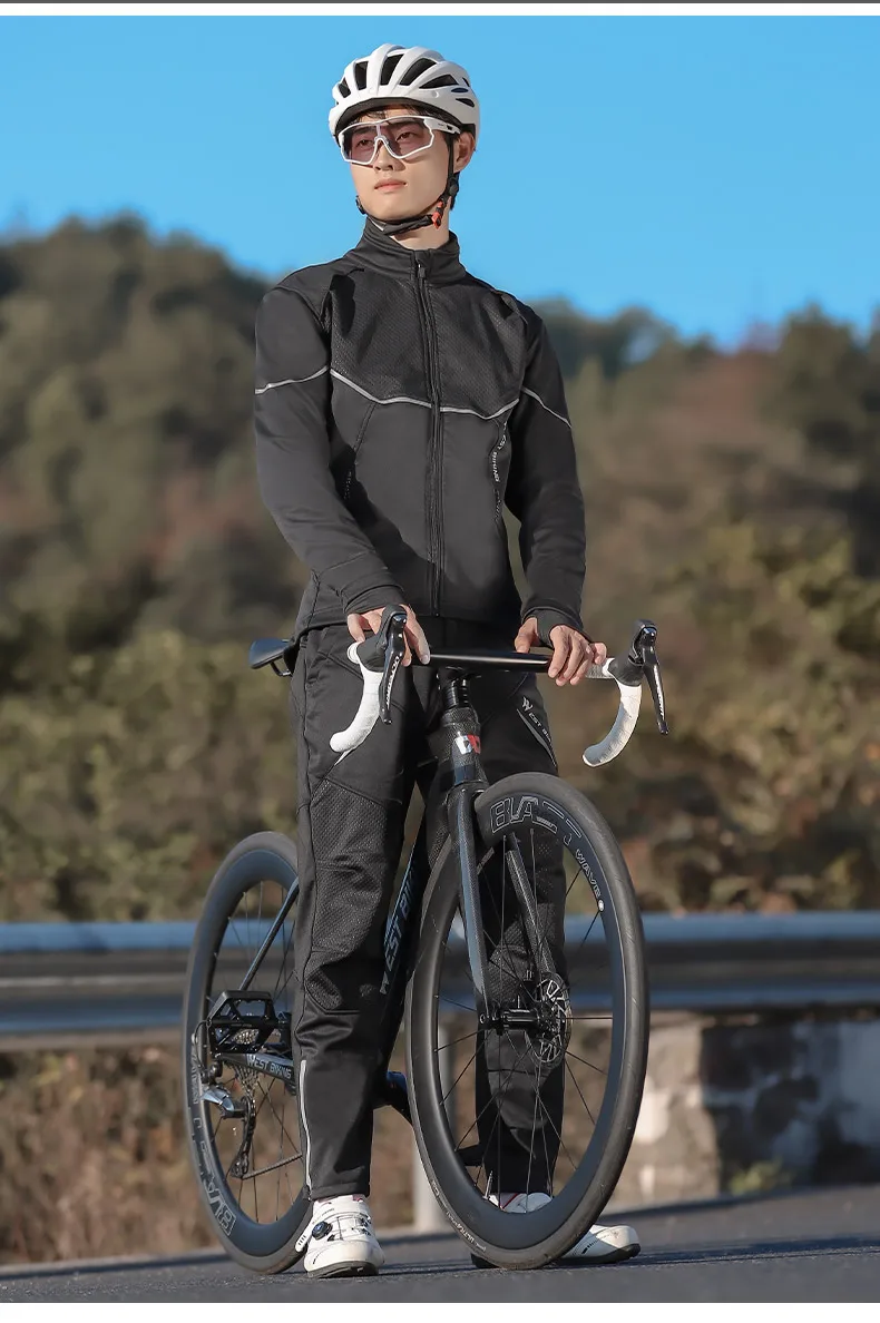 WEST RADFAHREN Winter Thermische Radfahren Set Fahrrad Jacke Kleidung Hosen Outdoor Sport Anzug Winddicht Mantel Rennrad Männer Sportswear – Detail 20
