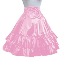 Plus Size High Waist Pleated Long Skirt Fashion PVC Leather Ruffles A-line Skirts Womens Elegant Prom Party Wetlook Maxi Skirt - Image 4