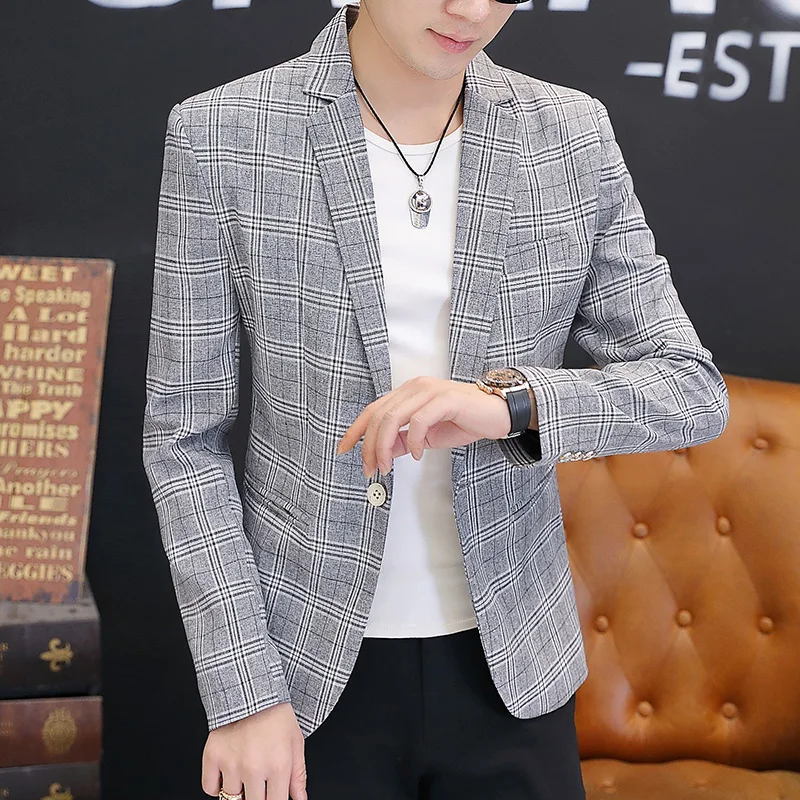 British suit men spring and autumn thousand birds checkered plankton handsome small suit clothes men's high-end casual coat tide 4