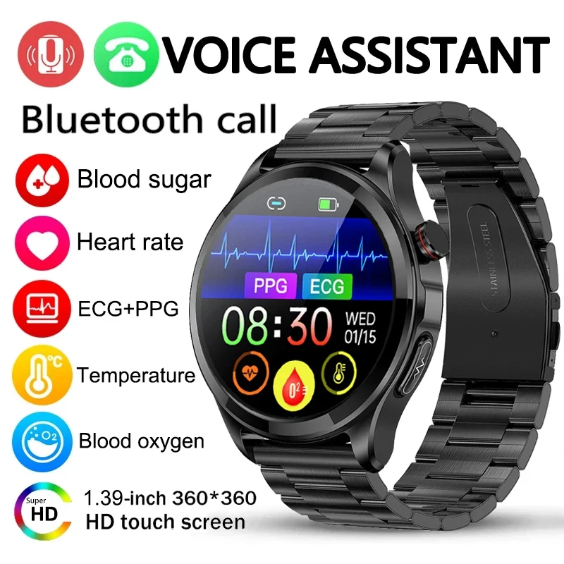 

2023 New ECG+PPG Non Invasive Blood Glucose Smart Watch Men Bluetooth Call Clock Heart Rate Health Smart Watch For Huawei Xiaomi