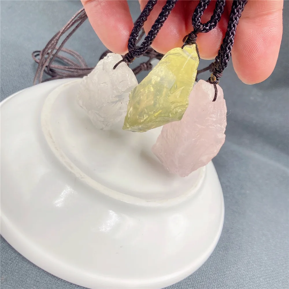 Healing Real Natural Crystal Stone Pendant Necklace Irregular Nuggets  Quartz Pendulum Amazonite Citrines Purple Crystal Necklace - AliExpress