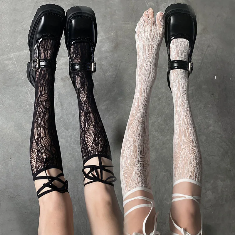 

Lolita Street Split Toe Socks Strappy Lace Fishnet Stockings Cool JK Girl Knee Socks Japanese Grils Jk Long Knee High Socks