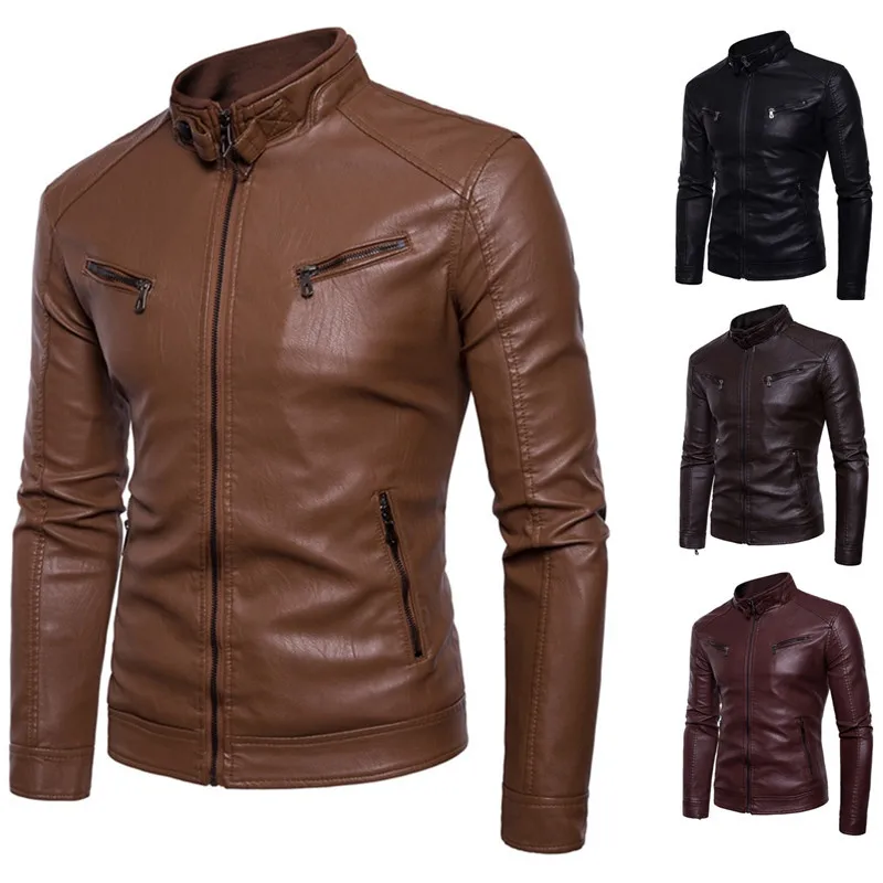 Heren PU kunstlederen motorfiets bomberjack Heren leren jas lente en herfst winter blazer revers PU kunstlederen pakjassen motorfiets jas casual biker