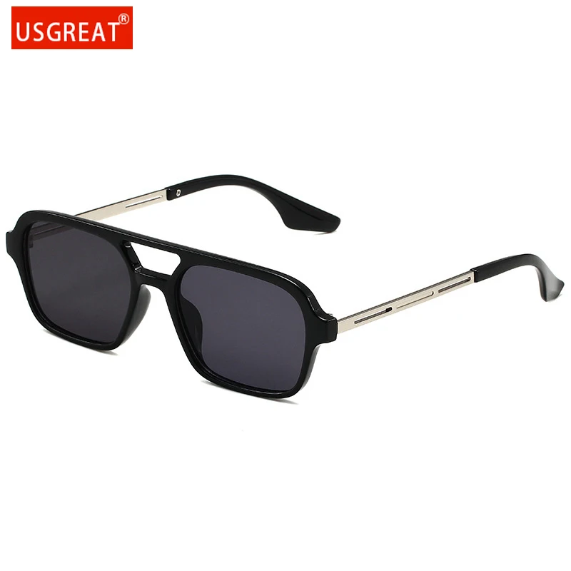 

USGREAT Vintage Double Beam Metal Frame Sunglasses For Men Women Luxury Sun Glasses Square Pilot Eyewear Oculos De Sol