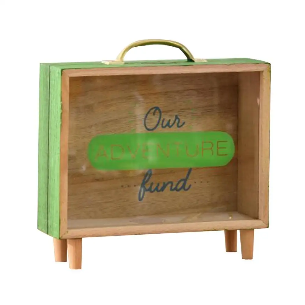 Art Wood Piggy Bank Suitcase Design Shadow Box Frame Travel Fund Gift Fund Pot Wooden Money Box Piggy Bank Wedding Fund Money 