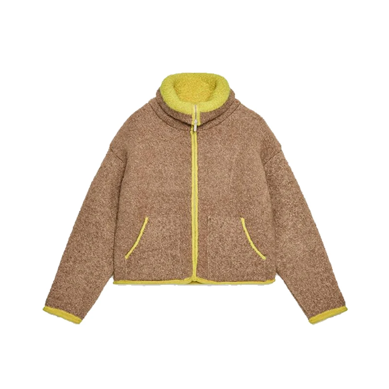 معاطف صوف متباينة على الموضة للنساء بياقة واقفة وج...