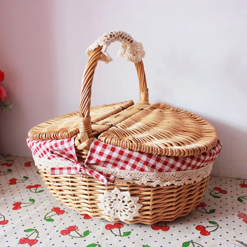 Camping Storage Bag Woven Wicker Basket Picnic Camping Storage Basket Breadfruit Food Breakfast Flower Display Box Kitchen Organizer Home Decor