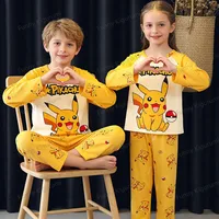Pyjamas de dessin animé pour enfants de 3 à 5 7 9 11 13 ans, ensembles de vêtements pour garçons, vêtements de maison pour filles, pyjama Pikachu à manches longues, vêtements de détente pour adolescents 2