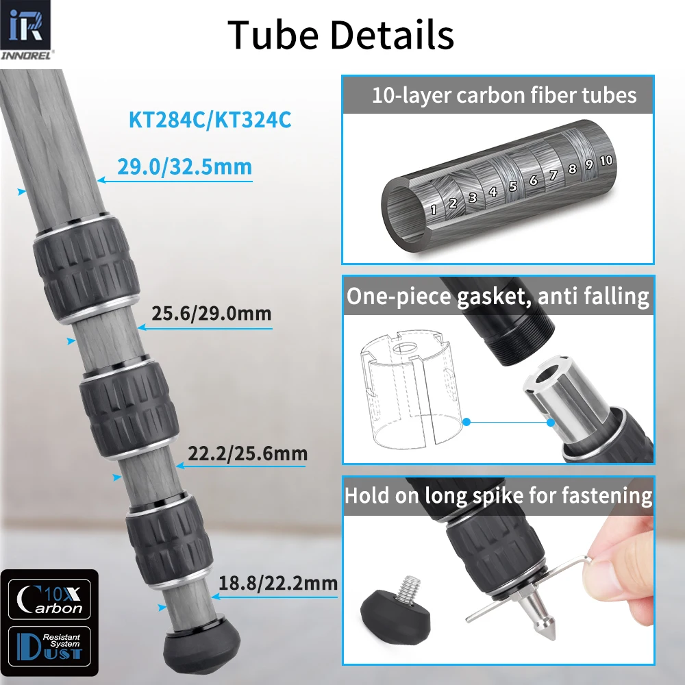 Innorel-プロフェッショナルカーボンファイバー三脚kt284c/324c,低重力 