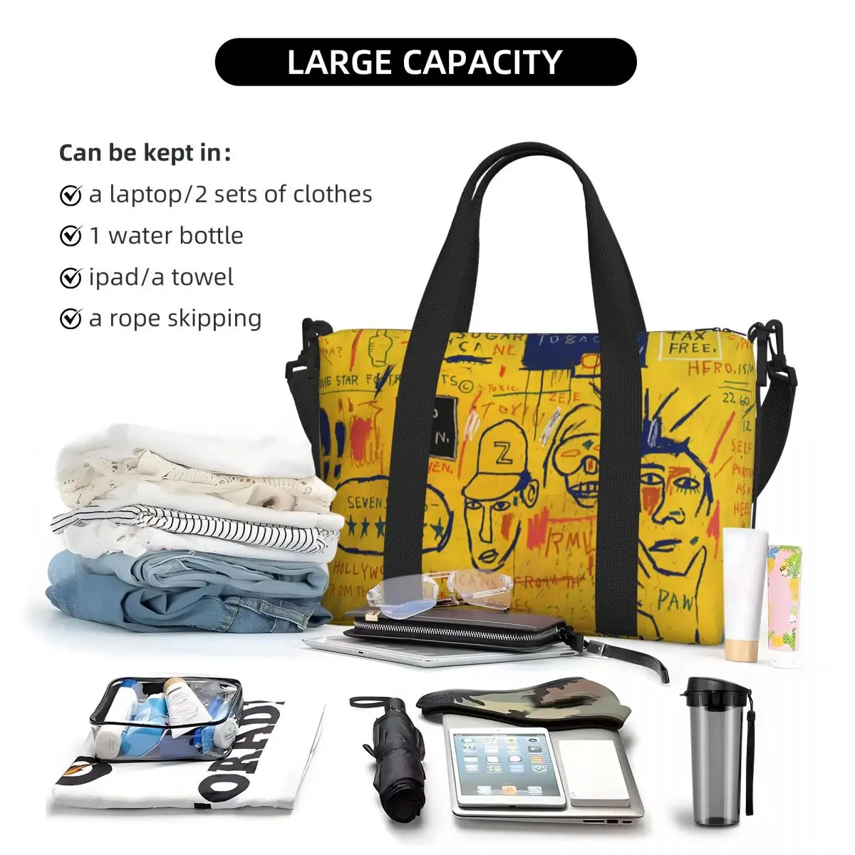 Hollywoods Africans Groceries Tote Shopping Bag Women Big Capacity Jean Michel Basquiats Beach Gym Travel Bags