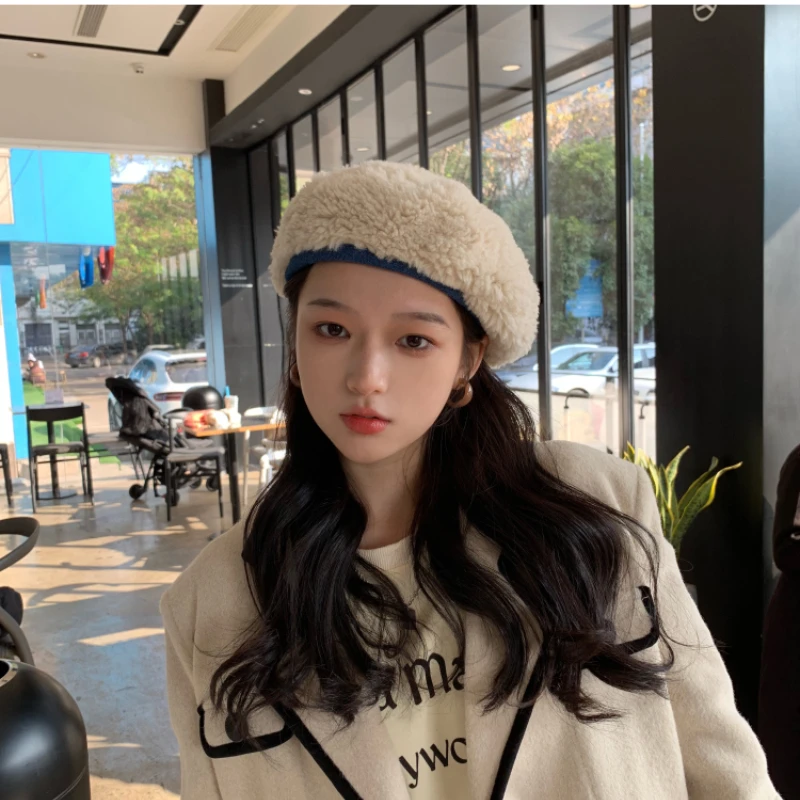 

Новинка 2022, женские береты из овечьей шерсти, шапка, зимние теплые облегающие шапки, простой ретро берет, элегантные женские винтажные милые осенние шапочка