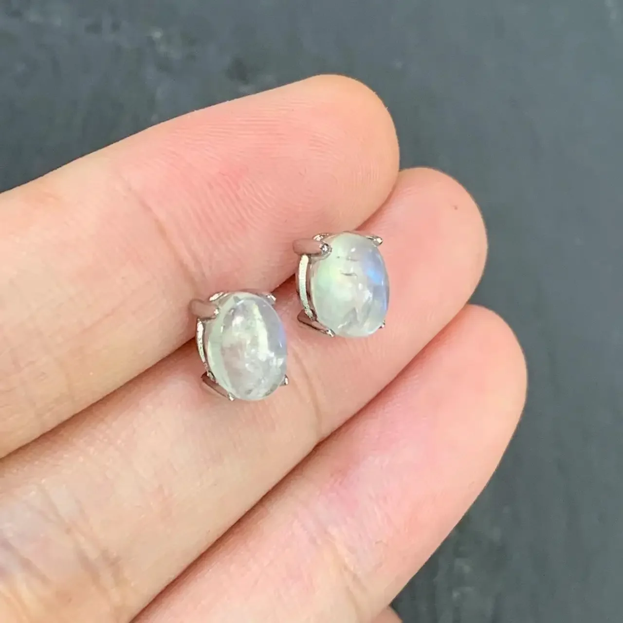 Natural Moonstone earrings Blue Moonlight stone Stainless Steel studs for women delicate Jewelry Gift