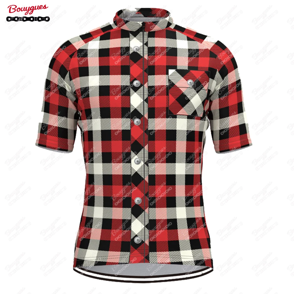 thumbnail image 1 of Maillot de ciclismo a cuadros para hombre, manga corta, reflectante, para ciclismo de montaña, descenso, equipo profesional, 1 of 5