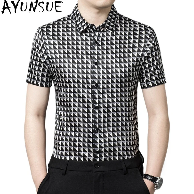 

Рубашка SYUNSUE мужская с коротким рукавом, шелк тутового шелкопряда, роскошная модная одежда, лето 92.4%