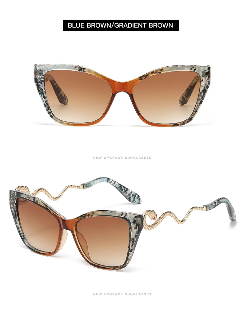 Mode Große Rahmen Cat Eye Sonnenbrille Frauen Gradienten UV Schutz Gläser Marke Designer Sexy Damen Metall Schlange Brillen – Detail 11
