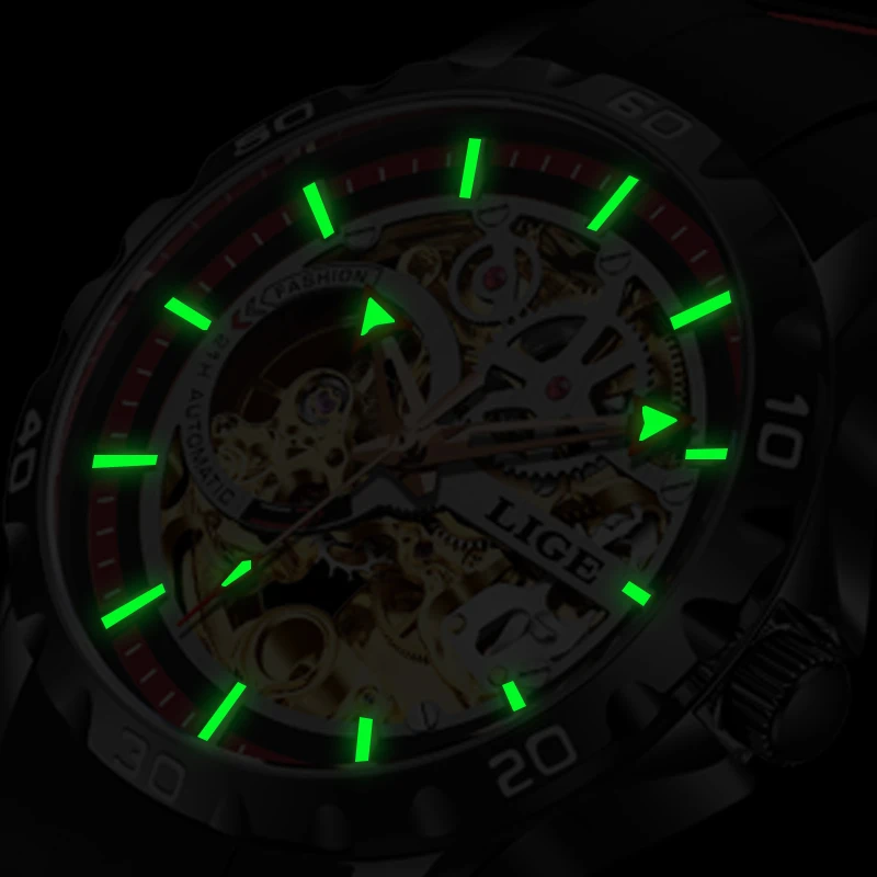 LIGE Brand Luxury Fashion Watch Silicone Strap Business Mechanical Watches for Men Waterproof Luminous Casual Clock Wristwatches