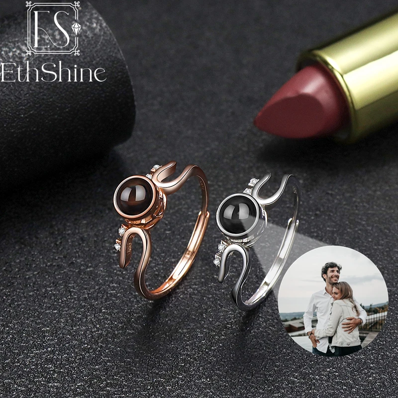 

EthShine 2022 925 Sterling Silver Custom Photo Projection Ring 100 Languages I Love You Ring Jewelry Gift for Women Mother Lover