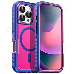 Heavy Duty Shock Absorption Full Body Protective Silicone Rubber Phone Case for iPhone 17 18 Pro Max (Blue Pink)
