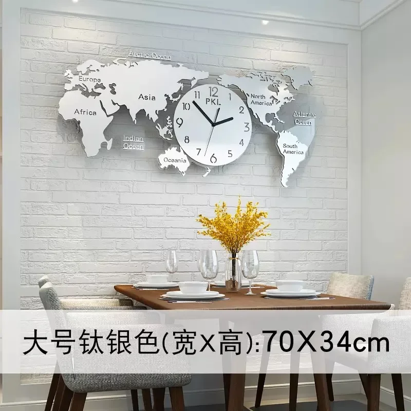 Large Glod World Map Metal Wall Clocks Wall Clock 70X34CM  