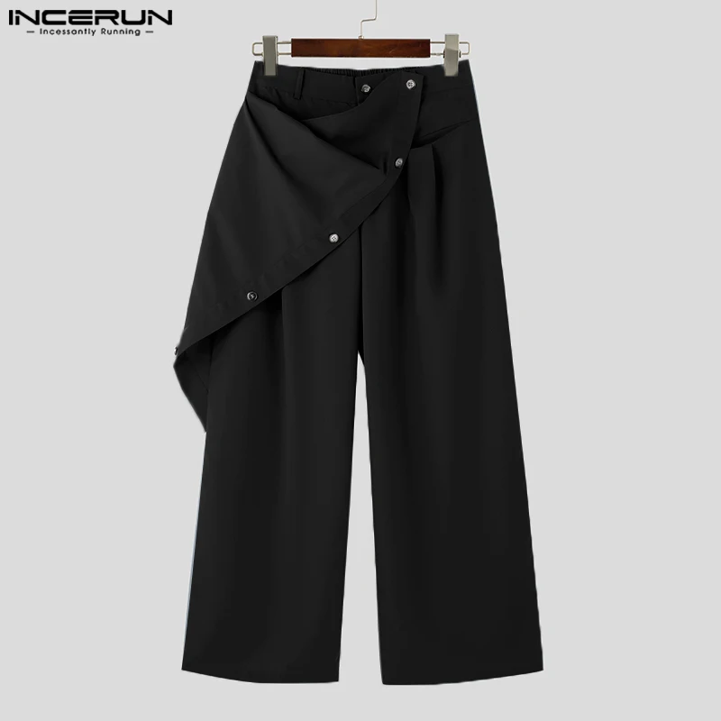 thumbnail image 1 of INCERUN 2024 Pantalones de estilo coreano, pantalones de moda para hombre con laterales desmontables, ropa de calle masculina, diseño de deconstrucción, pantalones sólidos S-5XL, 1 of 5