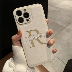 Custom Initials Leather Phone Case with Laser Engraving and Bold Lettering for iPhone 17 Pro Max (White)