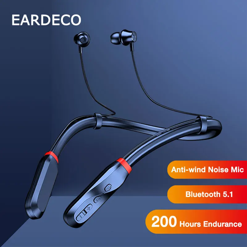 EARDECO i35 200 Hour Playback Bluetooth Headphone Bass Wireless Headphones Neckband Earphone with Mic Sport Music Headset Stereo