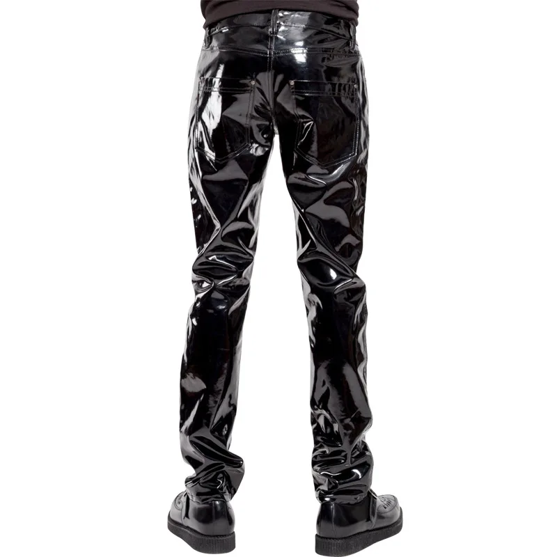 Description Picture 4 of itemNEW Mens Faux Leather PVC Pants Clubwear Black Slim Fit Nightclub Dance Party Trousers Motorcycle Ridding Pants For Male