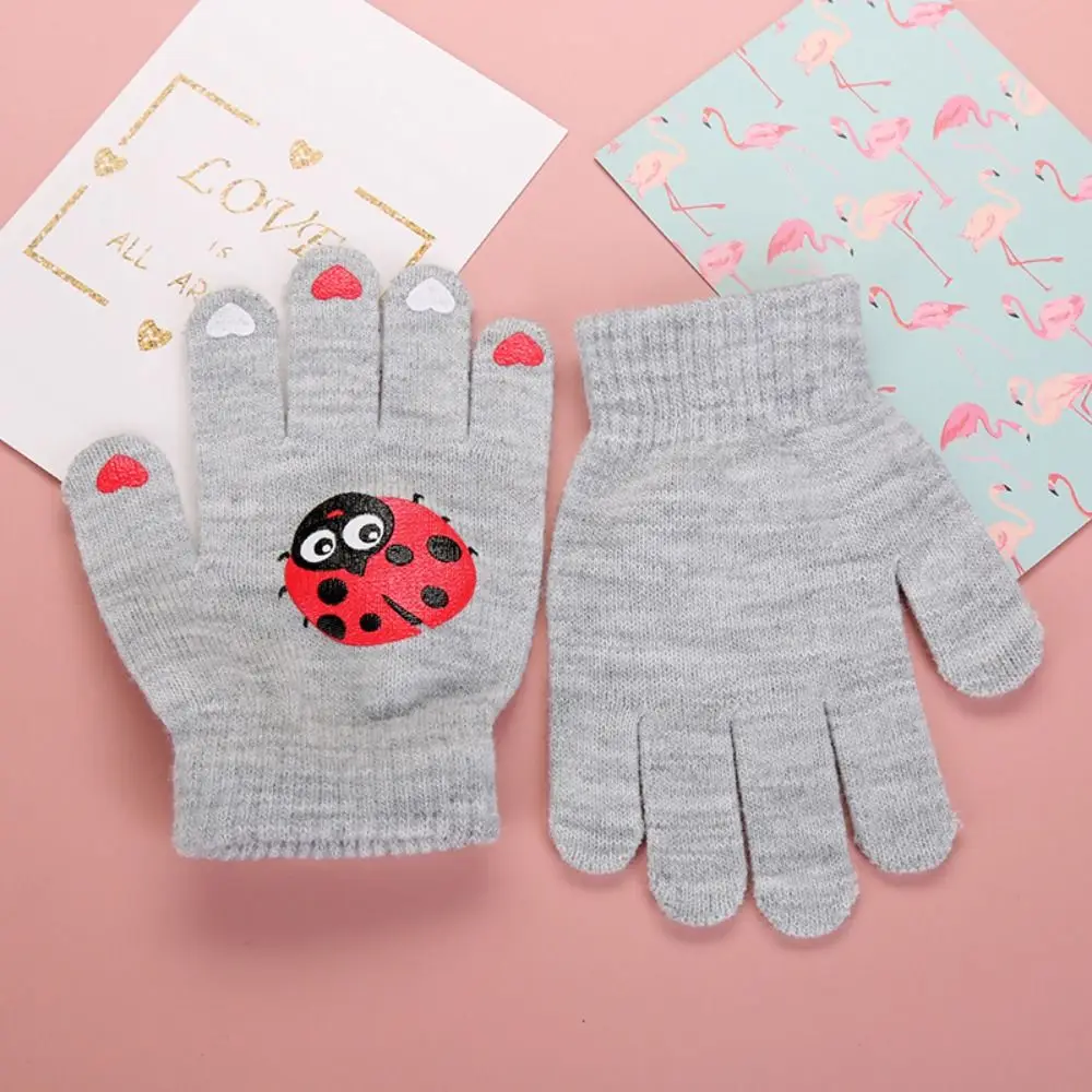 Cartoon Thicken Children Knitted Gloves Windproof Animal Print Pattern Warm Mittens Warm Writing Gloves Winter