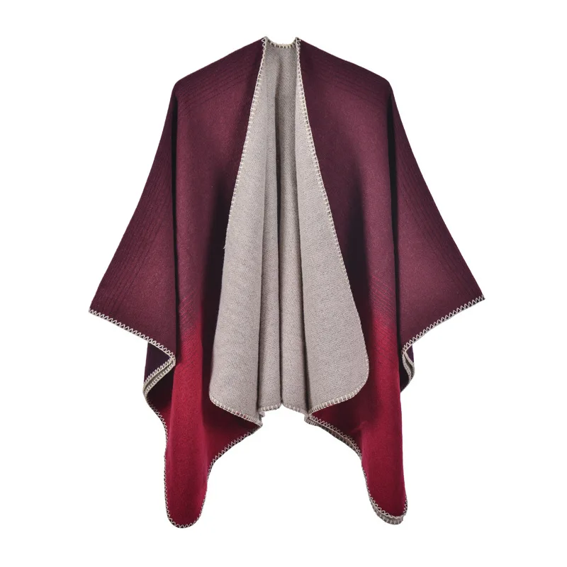 

Cape Poncho Cloak Fashionable Minimalist Autumn and Winter Shawl Air-conditioned Room Travel capes Ethnic Style Scarf Wine Red