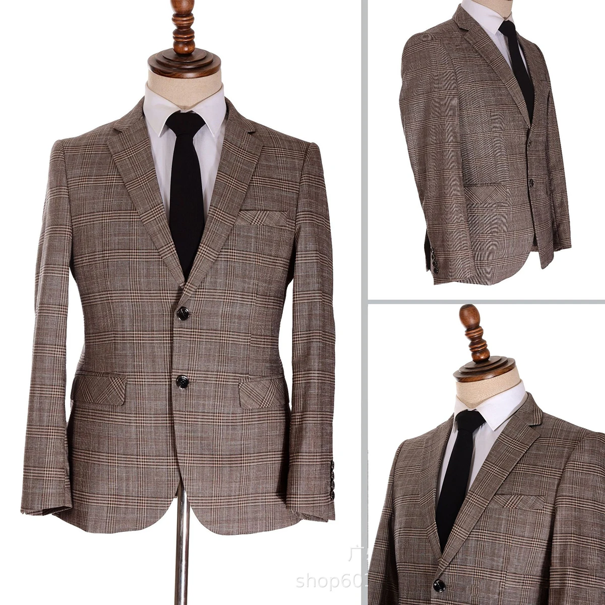 Plaid New Men Suit Tailor-Made 2 Pieces Blazer Pants Single Breasted Fashion Business Peaked Lapel Wedding Groom Prom Tailored