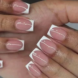 Elegant Frosted French Tip Press-On Nail Set - Short Coffin Style (24 Pieces) (29)
