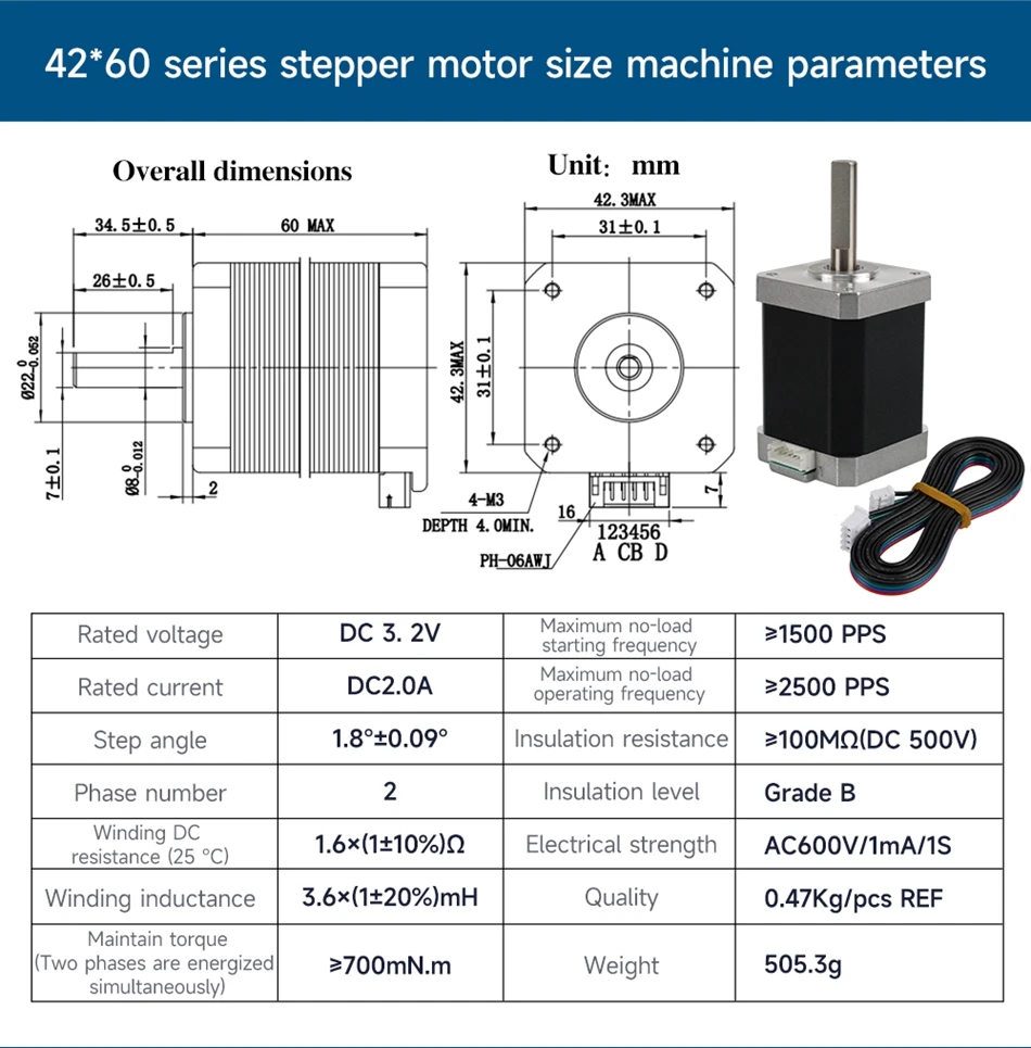 Stepper 42 Motor 48 MM 60 MM Höhe Quadratische Motoren 17HS8401 17HS8401S Mit Kabel Schwarz Splitter 3D Drucker Teile – Detail 2