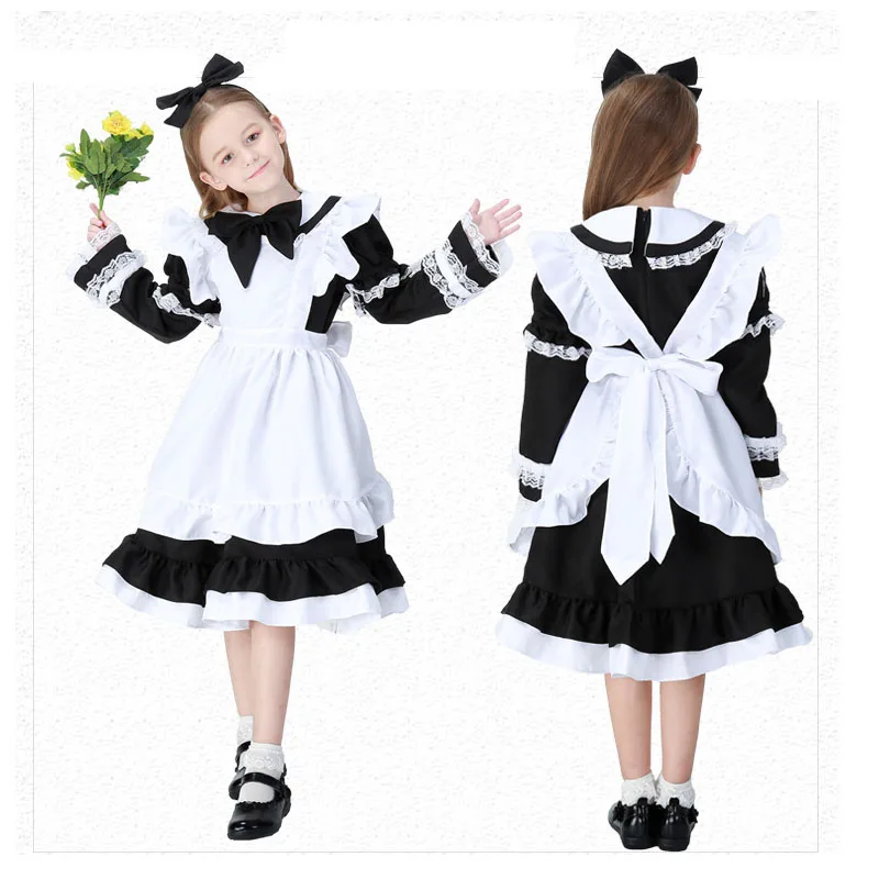 Cute Princess Alice Maid Costume 4-12Y For Kid Girls Lolita French Sweet Apron Dress Fancy Birthday Outfit Baby Child Halloween