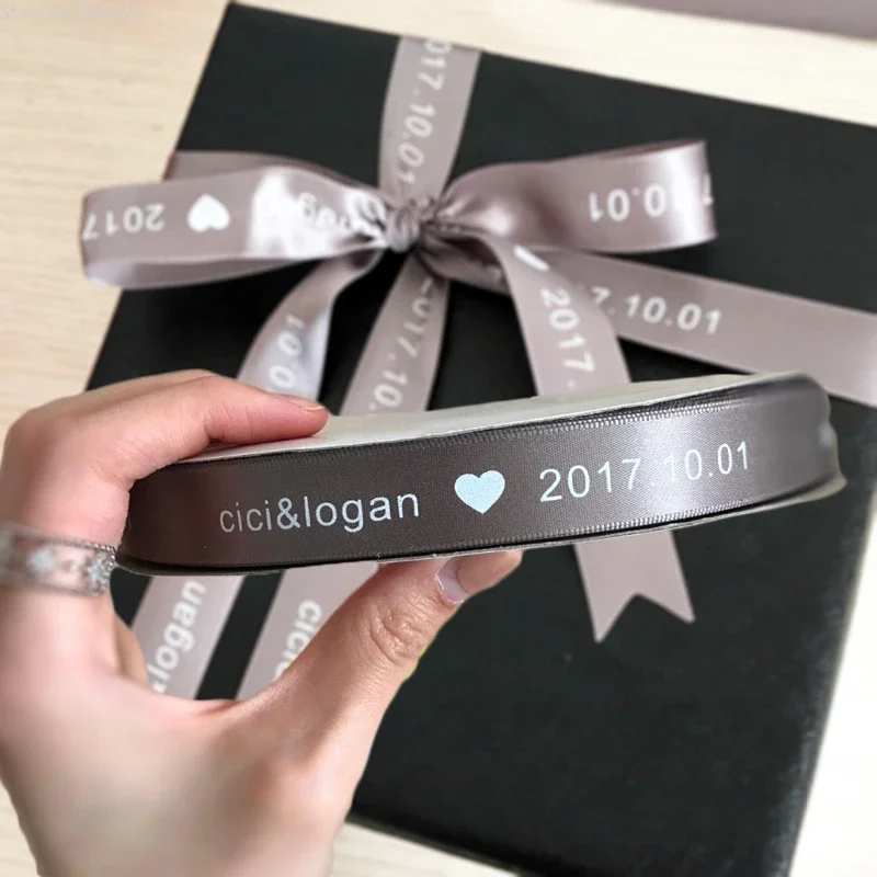 Customized Logo Name Silk Satin Ribbon Wedding Gift Package Christmas Decoration Craft Supplies Fabric Sewing Flower Accessoires