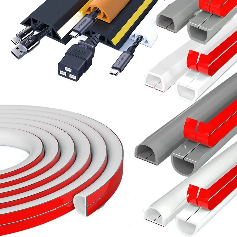 Anti-extrusion Floor Cord Cover Self-Adhesive Durable Extension Wiring Duct Protector Trapezoid Power Cable Protector
