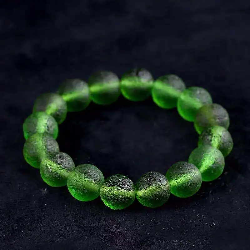 8Mm Verde Moldavite Ceco Meteorite Braccialetto Impatto Vetro Pietra Grezza Catenaria A Mano Cristallo Energia Pietra Bracciali Per Donna Uomo