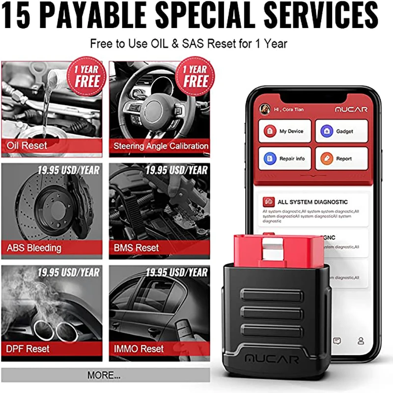 Automotive Diagnostic Scanner MUCAR BT200 OBD2 Scanner for Car Full System Diagnost Free Lifetime Update