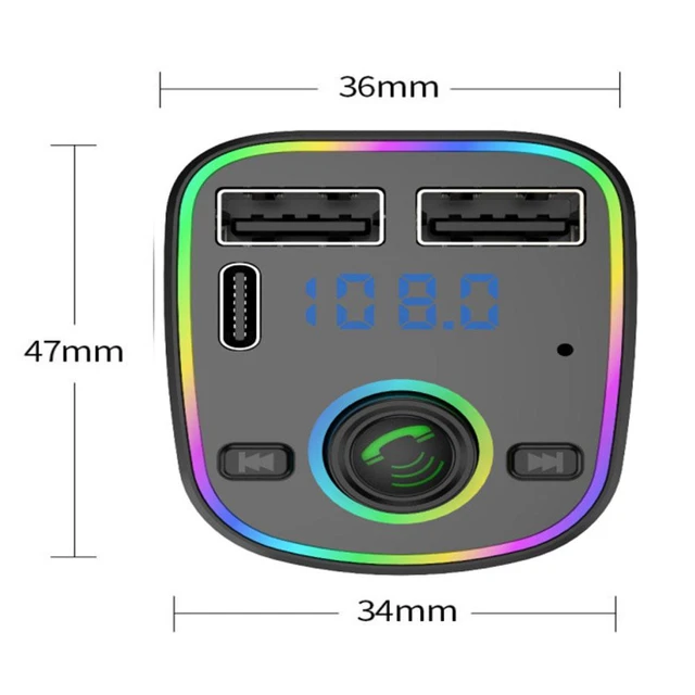 Transmisor FM con Bluetooth 5,0 para coche, cargador PD, encendedor  ambiental colorido, manos libres, reproductor de modulador MP3, encendedor  de cigarrillos ligero - AliExpress