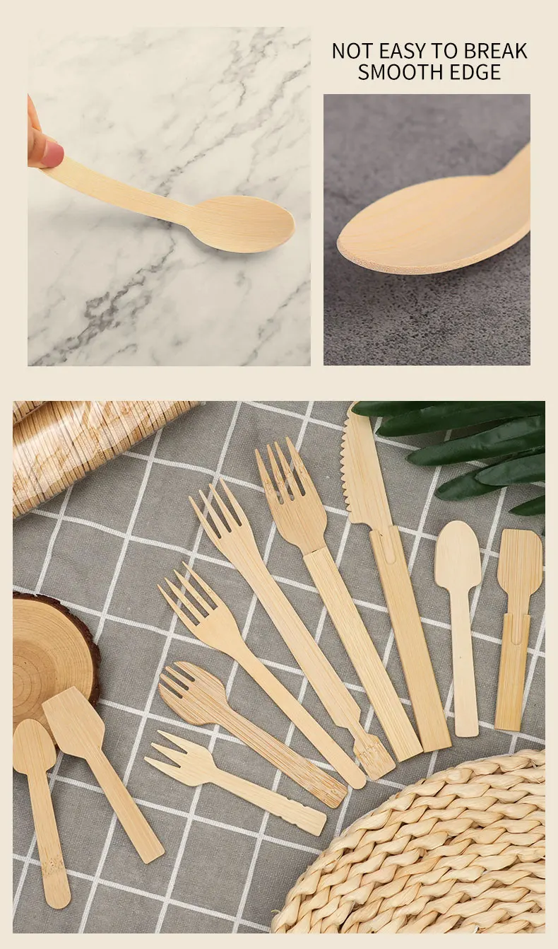 50/100PCS Natural Disposable Bamboo Tableware Set – Eco-Friendly Biodegradable Forks, S... - SKU BCS12297 - UGI Packaging
