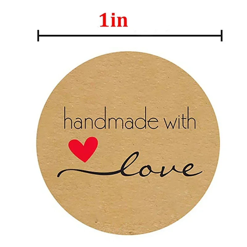 1 Inch Kraft Paper Adhesive Vintage Love Heart Labels 1 Roll Crafts Sticker 500pcs Thanks Card Scrapbook Decor