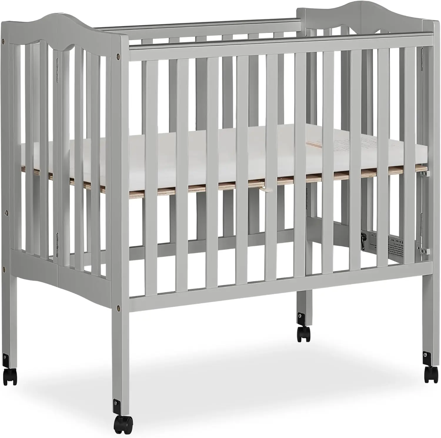 2-in-1 Lightweight Folding Portable Stationary Side Crib in Pebble Grey, Greenguard Gold Certified, Baby Crib to Playpen