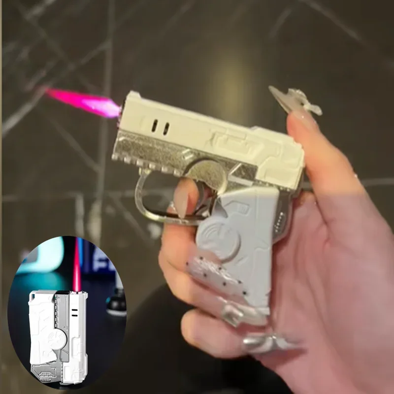 Windproof Deformable Gun Gyroscopic Lighter Butane Inflatable Portable Pink Flame Lighter Cigarette Accessories Men's Gift